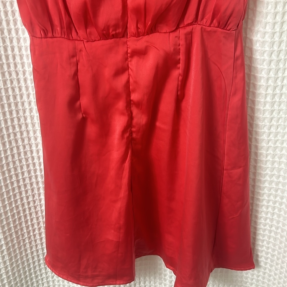 NWT She + Sky Sleeveless Satin Silk Dress with Twist Front High Neck Band Detail - Picture 5 of 9